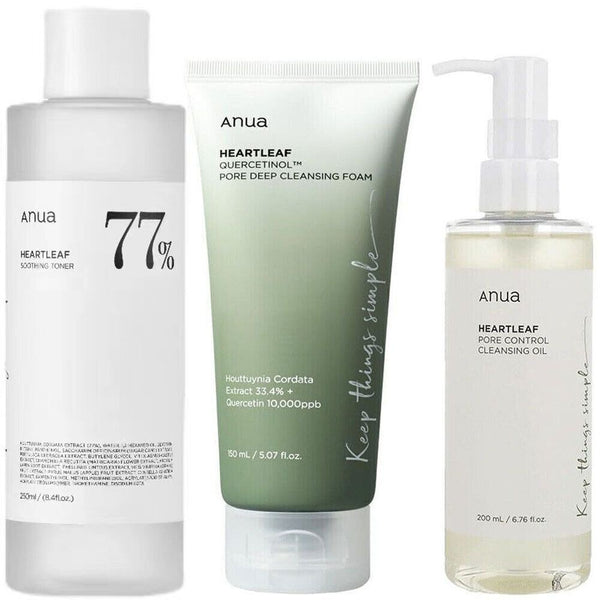 Anua, Kit Bestseller Anua (Cleansing Oil 200 ml+Foam Cleanser 150 ml+Anua toner Heartleaf 77% Soothing Toner 250 ml)